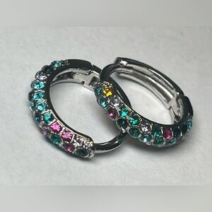 Multicolor Crystal Silver Tone Hoop Earrings